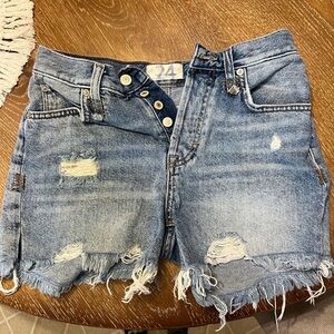 Free People Blue Distressed Jean Shorts